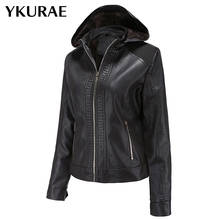 Women's Hooded Leather Jacket Female Fleece Autumn Winter Coat PU Leather Jackets Warm Street Biker Coats Hat Detachable FL036 2024 - buy cheap