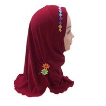 Прошитый вышитый цветок мусульманский хиджаб мгновенный стрейч Гладкий ислам Амира Кепка красивая готовая одежда для детей от 2 до 7 лет 2024 - купить недорого