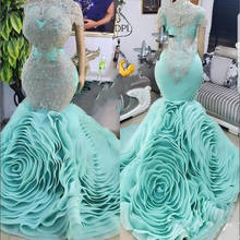 Vestidos de lujo de sirena para baile de graduación, novedad de 2021, vestidos de Organza con volantes, vestido de noche de talla grande con cuentas de cristal para fiesta 2024 - compra barato