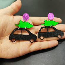 KUGUYS Cute Black Glitter Acrylic Christmas Car Tree Drop Earrings for Women Jewelry Fashion Accessories 2024 - buy cheap