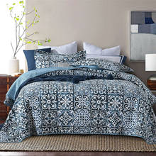 CHAUSUB-colcha de algodón con estampado azul, conjunto de 3 fundas de almohada, tamaño Queen, de verano 2024 - compra barato