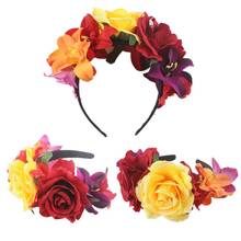 Women Day of The Dead Headband Artificial Contrast Color Rose Flower Crown with Fake Stamen Mexican Halloween Festival Headpiece 2024 - buy cheap