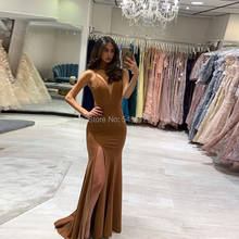 Sexy Mermaid Evening Dresses Off Shoulder V-neck Sleeveless Satin Formal Party Dress Front Split Long Dress For Women Evenings 2024 - buy cheap