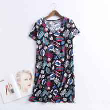 2022 Summer Women Casual Cartoon Sleep Dress Ladies 100%Cotton Black Nightgown Women Short Sleeve Round collar Plus size Dresses 2024 - buy cheap