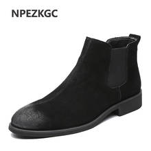 Fashion Winter Men Chelsea Boots Brown Slip-On Cow Leather Trend Man Leisure Ankle Boots Black High Top Casual Shoes 2024 - buy cheap