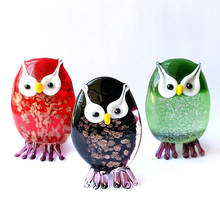 Mini Handmade Murano Glass Owl Gold Foil Craft Figurines Cute Vivid Animals Ornaments New Year Gifts For Kids Home Table Decor 2024 - buy cheap