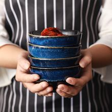 Tigela de cerâmica estilo japonês, tigela criativa para arroz, fogo, forno gradiente azul, tigela pequena 4.5 visual, tigelas de estudantes 2024 - compre barato