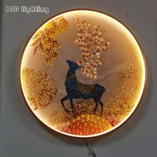 Luces LED de pared de estilo chino para decoración del hogar, accesorios de iluminación redondos de ciervo, pez, pájaro, flor, sala de estar, restaurante, de pared 2024 - compra barato