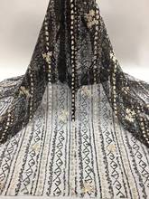 Tecido de rede francês de moda com lantejoulas e tecido de tule bordado africano tecido de renda francesa 2024 - compre barato