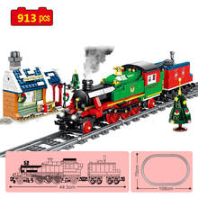 Serie militar de invierno, tren de vapor de Navidad, vía férrea, Mini plataforma, modelo DIY, bloques de construcción, juguetes, regalos 2024 - compra barato