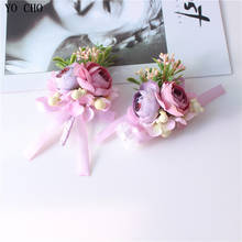 YO CHO de rosas de seda azules para boda, y botoneras ramilletes, rosas artificiales para novio, flores de ojal, accesorios para boda 2024 - compra barato