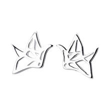 Real 100% 925 Sterling Silver Paper Crane Stud Earrings Women Lady Girls Charming Fine Ear Jewelry Girlfriend Gift (SE414) 2024 - buy cheap