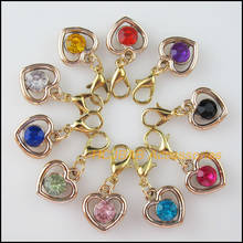 10Pcs KC Gold Plated Mixed Crystal Heart Charms With Lobster Claw Clasps 13x14mm 2024 - buy cheap
