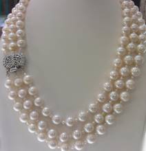 Fashion jewelry Free Shipping   wholesale 3 rows natural AA 9-10mm white round freshwater pearl and nice clasp necklace 2024 - buy cheap
