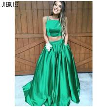 JIERUIZE Simple Green Evening Dresses Spaghetti Strap Backless Pockets Two Pieces Party Prom Gowns Formal Dresses robe de soiree 2024 - buy cheap