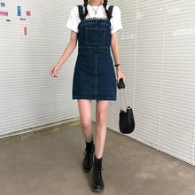 Summer New Denim Dress Women Korean Slim High Waist Female A-line Dress Vintage Casual Overalls Dresses 2024 - buy cheap