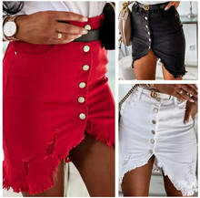 Women Summer Denim Skirts High Waist Button Jeans Stretch Skirts Ladies Casual Irregular Tassel Bodycon Skirt (No Belt) 2024 - buy cheap