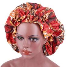 Turbante de satén para mujer, gorro elástico de doble capa, estampado grande, Ankara, africano 2024 - compra barato