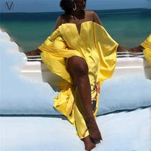 VAZN 2021 Top Quality Yellow Bohemian Young Chiffon Free Holiday Strapless Full Batwing Sleeve Women Loose Maxi Dress 2024 - buy cheap