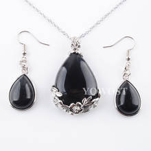 Natural Pendulum Pendant Bridal Party Jewelry Set for Women Water Drop Black Agates Gem Stones Dangle Earrings Necklaces IQ3075 2024 - buy cheap