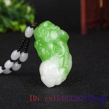 Pingente de jade pixiu, joias naturais da sorte esculpidas, colar com amuleto branco e verde, da moda, masculino chinês 2024 - compre barato