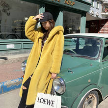 Winter Thick Warm Faux Rabbit Hair Coat Women Korean Fashion Long Hooded Overcoat Loose Blue Yellow Green Fake Fur Jacket Female 2022 - buy cheap