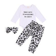 0-24M  Newborn Baby Girls 3-piece Outfit Set Long Sleeve Letter Print Romper+Leopard Pants+Headband Set 2024 - buy cheap