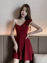 Nightclub women fashion temperament female low-cut oblique shoulder burgundy sexy dress Office Lady  Polyester 2024 - buy cheap