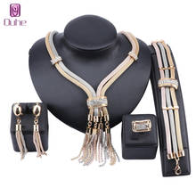 Fashion African Dubai Gold Tassel Jewelry Crystal Necklace Bracelet Ring Earrings Women Bridal Accessories Jewelry Set 2024 - buy cheap