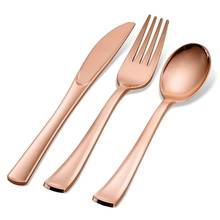 Spoon Fork Knife disposable Plastic Tableware Elegant Rose Gold Utensils Wedding Party Cutlery Set Party Supplies 2024 - buy cheap