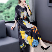 Spring Vintage Black Print 4XL Plus Size Vestidos 2022 Summer Casual Floral Mulberry Silk Midi Dress Elegant Women Bodycon Dress 2024 - buy cheap