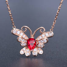 Romantic Butterfly 18k Rose Gold Pendants Necklaces for Women Ruby Gemstone Wedding Charms Luxury Jewelry Engagement Gift 2024 - buy cheap