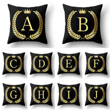 Gold English Alphabet Cushion Cover Polyester Olive Garland Crown Alphabet Black Pillow Cover Sofa Chair Decorative Throw Pillow 2024 - buy cheap