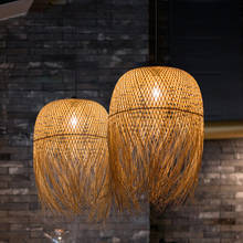 Luminária pendente de bambu chinês, luzes led suspensas para casa, design japonês, luminária estilo loft, acessório de suspensão 2024 - compre barato