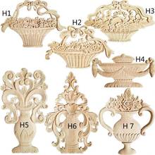 Unpainted Wood Oak Carved Wave Flower Onlay Decal Corner Applique for Home Furniture Decor Decorative Wood Carved Long Applique 2024 - buy cheap