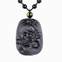 Drop Shipping Natural Black Obsidian Pendant Fish Lotus Crystal Necklace With Chain For Women Men Gift 2024 - buy cheap