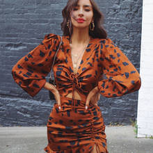 2020 vestido feminino para primavera estampa de leopardo, manga comprida, vestido sexy europeu e americano, estilo clube com decote em v 2024 - compre barato