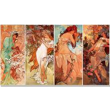 Handmade Oil Painting Canvas Art Four Seasons By Alphonse Mucha Reproduction High Quality Beautiful Woman Artwork Wall Decor 2024 - buy cheap