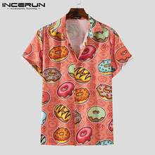 2021 Summer Men Shirt Printed Lapel Short Sleeve Streetwear Vacation Casual Hawaiian Shirts Button Breathable Camisa INCERUN 3XL 2024 - buy cheap