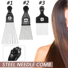 Pente de punho preto de metal para cabeleireiro, pente de cabelo afro, escova de metal, dentes largos, para salão de beleza, penteado 2024 - compre barato