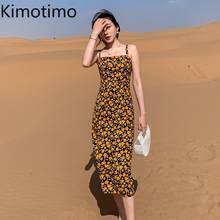 Kimotimo French Floral Chiffon Dress Women Ins 2021 New Summer Retro Spaghetti Strap Empire Show Thin Vocation Mid-length Dress 2024 - buy cheap