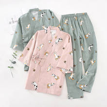 BZEL-Conjunto de Pijama de algodón para Mujer, ropa de dormir suave y cómoda con diseño de gato, estilo Kimono 2024 - compra barato