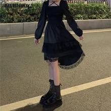 Japanese Lolita Style Dress Women Square Collar Princess Black Irregular Dresses High Waist Gothic Lace Ruffles Party Vestidos 2024 - buy cheap