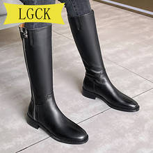 Plus Size 34-43 Autumn Winter Women Knee High Boots Quality Head Layer Cowhide Riding Equestrian Zip Sexy Shoes Waterproof Shoes 2024 - buy cheap