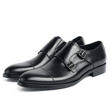 Модные черные/темно-коричневые Свадебные классические туфли с двойной пряжкой, мужские деловые туфли из натуральной кожи 2024 - купить недорого