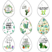 TAFREE fashion hand-painted cactus 18x25mm Handmade Tear Drop Shape Glass Cabochon Dome Flat Back Exquisite Jewelry Making CA40 2024 - buy cheap