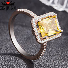 Luxury champagne rose gold ring square large gem yellow zircon ring women's party bride wedding engagement rings of women 2024 - compre barato
