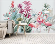 Personalizado 3d mural papel de parede nordic flamingo folha de banana quarto das crianças sala estar fundo decoração da parede 3d 2024 - compre barato