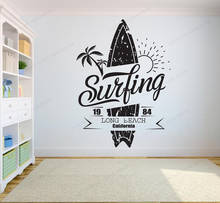 Adesivo de parede de tubarão, adesivo de parede para surfer oh e prancha de surf, mural removível de parede hj1130 2024 - compre barato