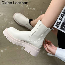 2021 Women Botas Round Toe Platform Thick Heel Mid-Calf Boots Woman Fashion Slip-on Chelsea Booties Autumn Winter White 33 41 43 2024 - buy cheap